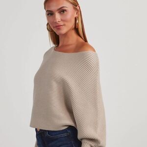 Vici normandie boatneck ribbed sweater, taupe, sz S, new with tags